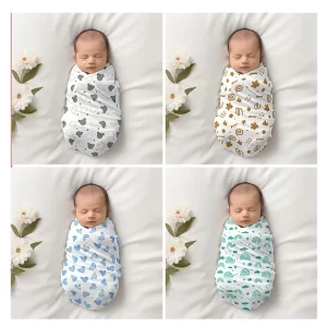CareRio Newborn Baby 100% Pure Cotton Swaddle Wraps (Multicolour; 92 x 114 cm) - Pack of 4 (Flowers Print)