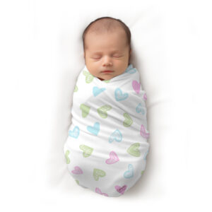 CareRio Premium Pure Cotton Baby Wrapper Towel – Hearts of Joy Print, White