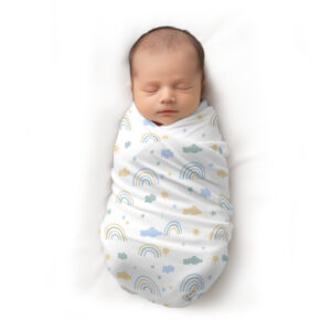CareRio Premium Pure Cotton Baby Wrapper Towel – Sunny Skies Print, White