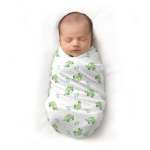 CareRio Premium Pure Cotton Baby Wrapper Towel – Little Racer Print, White