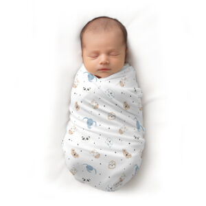 CareRio Premium Pure Cotton Baby Wrapper Towel – Sleepy Safari Print, White