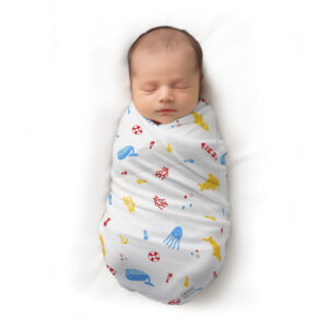 CareRio Premium Pure Cotton Baby Wrapper Towel – Ocean Adventures Print, White