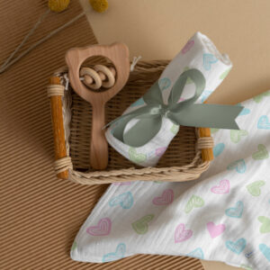 CareRio Premium Cotton Baby Wrapper/Pure Cotton Towel - White (105 x 105 cm) (Hearts of Joy Print)