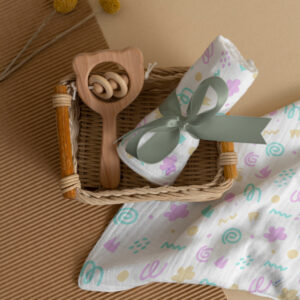CareRio Premium Cotton Baby Wrapper/Pure Cotton Towel - White (105 x 105 cm) (Happy Hues Print)