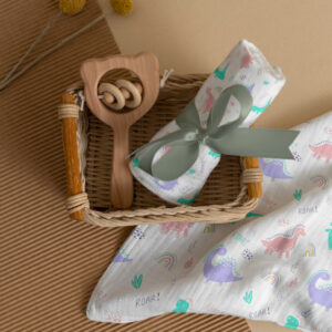CareRio Premium Cotton Baby Wrapper/Pure Cotton Towel - White (105 x 105 cm) (Roar & Rainbow Print)