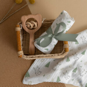 CareRio Premium Cotton Baby Wrapper/Pure Cotton Towel - White (105 x 105 cm) (Bunny Meadow Print)