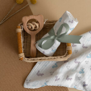 CareRio Premium Cotton Baby Wrapper/Pure Cotton Towel - White (105 x 105 cm) (Wodland Wonders Print)