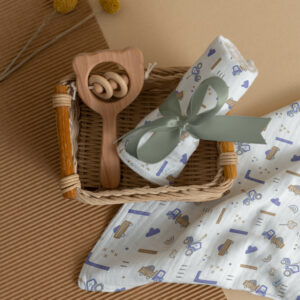 CareRio Premium Cotton Baby Wrapper/Pure Cotton Towel - White (105 x 105 cm) (Little Engineer Print)