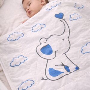 CareRio Pure Cotton Handmade Quilt Comforter, 0 - 2 years BLUE ELEPHANT PRINT M SIZE