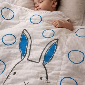 CareRio Pure Cotton Handmade Quilt Comforter, 0 - 2 years BLUE RABBIT PRINT M SIZE