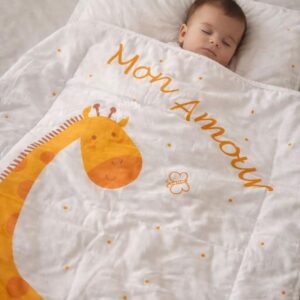 CareRio Pure Cotton Handmade Quilt Comforter, 0 - 2 years Orange Giraffe Print M SIZE