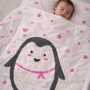 CareRio Pure Cotton Handmade Quilt Comforter, 0 - 2 years PINK PENGUIN PRINT M SIZE